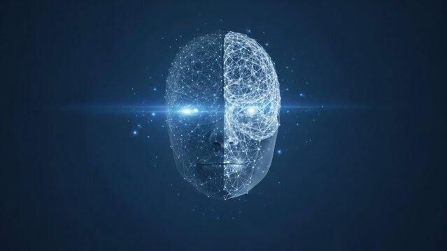 AI brain concept. Digital human face with glowing network connections, representing artificial intelligence, machine learning, and technology. - Powered by Adobe