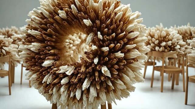 Circular, textured,  wood-like  floral  form