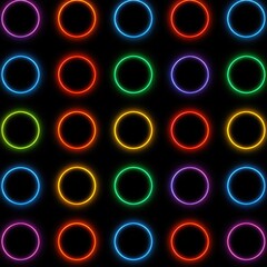 Colorful Neon Circles Pattern on Black Background for Graphic Design