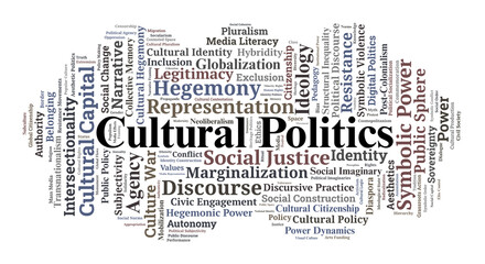 Fototapeta premium Cultural Politics Word Cloud. Essential Concepts of Power Identity and Symbolic Conflict