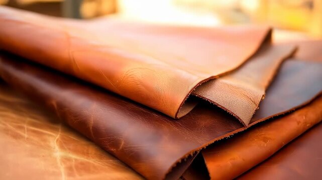 Leather Textures: A close-up showcases the natural elegance of carefully crafted leather sheets, highlighting their rich textures and warm tones.
