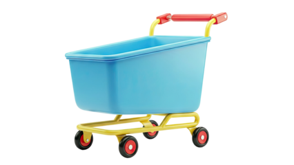 Blue Shopping Cart with Yellow Frame and Red Handles