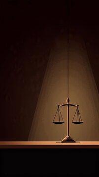 Scales of Justice Flat Illustration Law Symbol in Dark Courtroom Setting