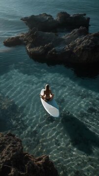 Serene yoga retreat beach scene with surf yoga and proprioception focus, ideal for wellness, travel, and lifestyle commercial projects