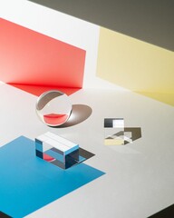 Minimalist abstract scene with geometric glass shapes, colorful light, and elegant aesthetics&mdash;perfect for modern design, branding, and commercial creative projects, featuring minimalism