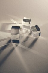 Minimalist glass cubes with elegant aesthetics and soft light, perfect for modern design, branding, and commercial creative projects, featuring minimalism