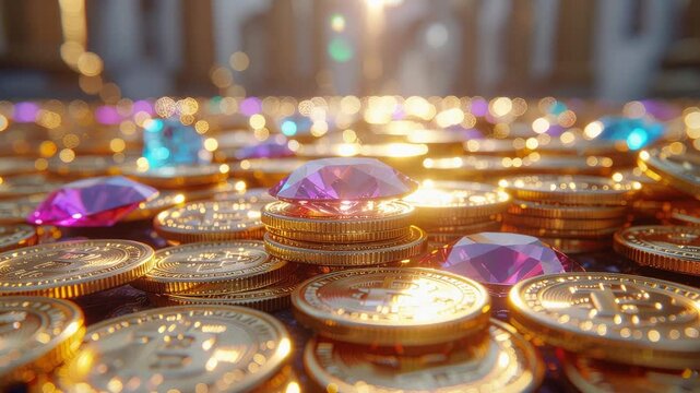 宝石と金貨が輝くお宝のきらきらループ動画
