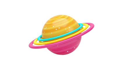 Colorful Cartoon Planet with Rings