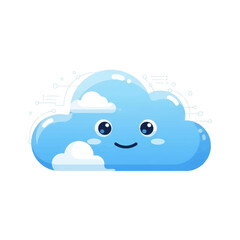 Cute cartoon cloud with a happy face and small clouds.