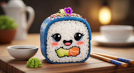 Cute Sushi Roll with Facial Expression.