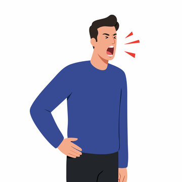 Modern Flat Style Angry Man Yelling with Hand on Hip Illustration