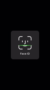 Mobile Face id facial recognition biometric authentication scan icon animation on alpha channel. 4k animation video