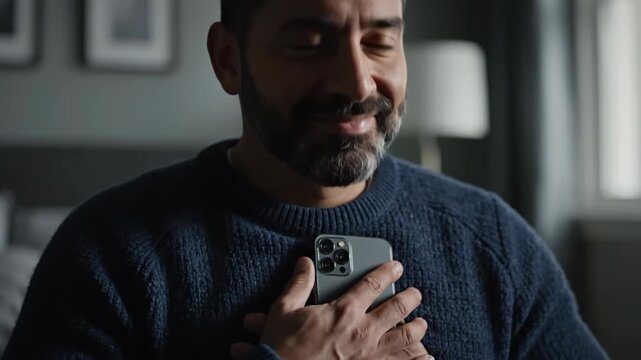 Reading messages on a smartphone in a cozy dim room