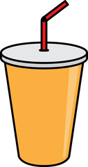 Disposable paper cup with lid and red straw. Fast food soft drink illustration.