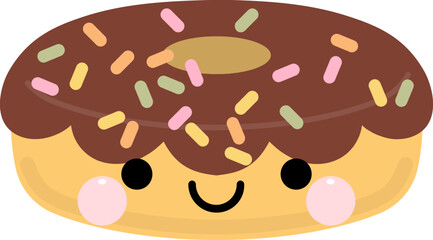 Cute cartoon donut character with chocolate glaze and colorful sprinkles. 