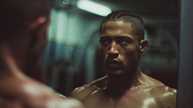 Intense Boxer Reflection - A Portrait of Strength and Determination.