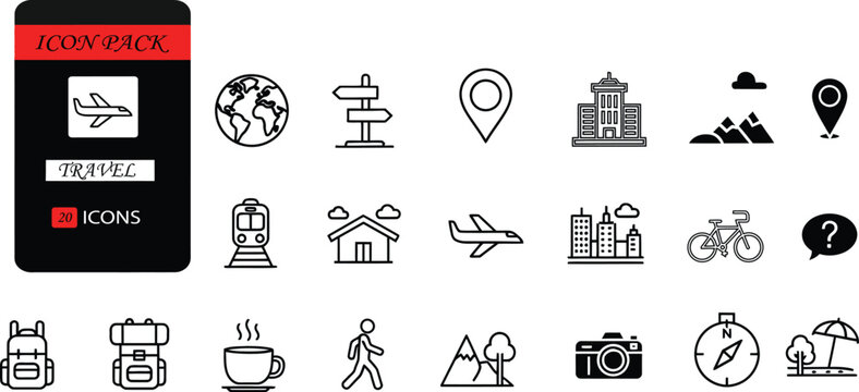 Collection of various travel and navigation icons with a tomtom device
