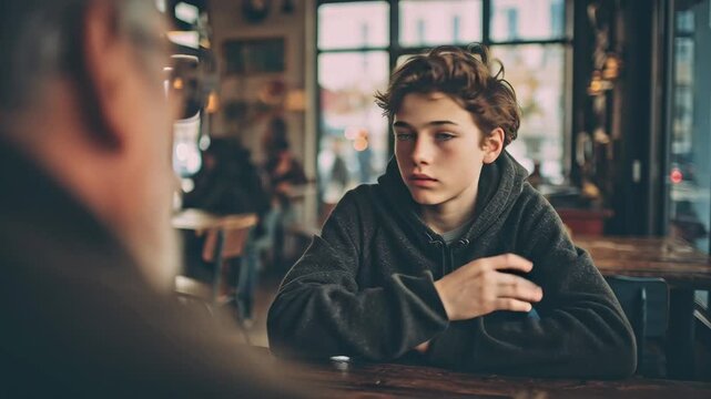 Intense Conversation - A Teenagers Serious Discussion in a Cafe.