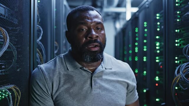 Working in a data center server racks monitoring and managing connections