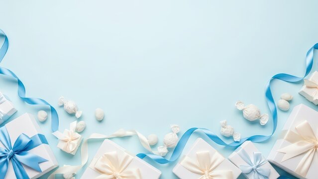 Cute White Day Background with Miniature Candy and Chocolate for Advertising