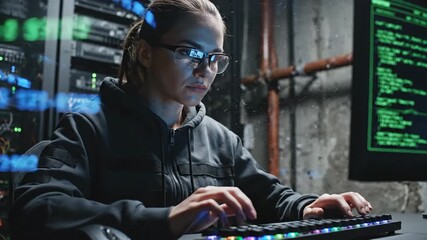 Performing Data Center Coding Session in Dimly Lit Server Room