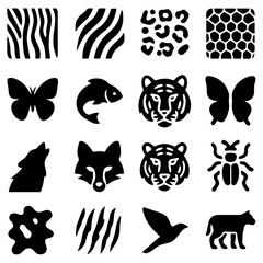 Fototapeta premium Wild Animal Icons: A collection of diverse animal silhouette icons, representing the untamed beauty of the animal kingdom.