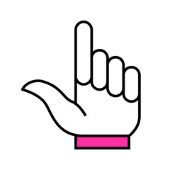 A hand is pointing upwards with its index finger extended and raised
