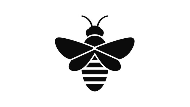 Simple black and white bee icon with geometric wing and body design.