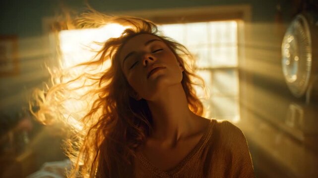 Calm and Serene Female in Golden Hour Light, fan