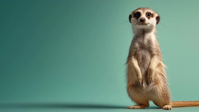 Meerkat Standing Alert on Green Background - A Wildlife Portrait.