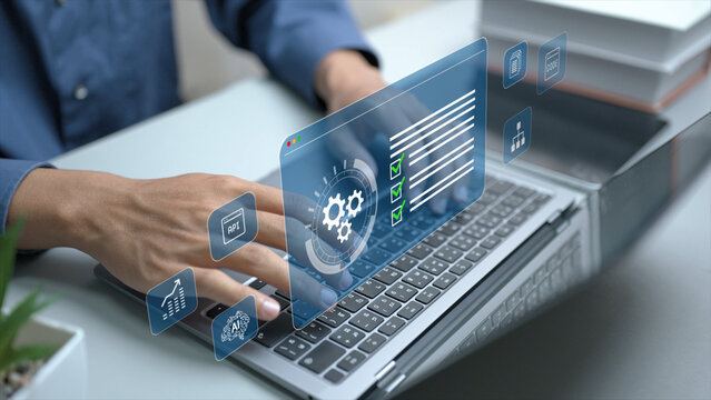 Automation concept with smart technology, process optimization and workflow efficiency. Digital systems enabling faster operations, reduced cost and improved business productivity.