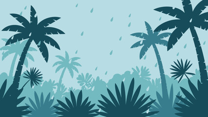 Obraz premium Tropical landscape with palm trees and rain.
