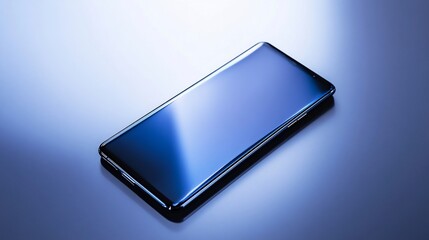 Modern Smartphone with Reflective Blue Screen on Gradient Background