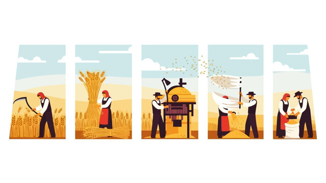 Traditional Farming Techniques Illustrated in a Series of Scenes.