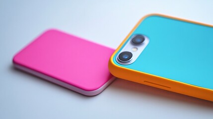 Abstract colorful smartphones on a white surface creating a minimal composition