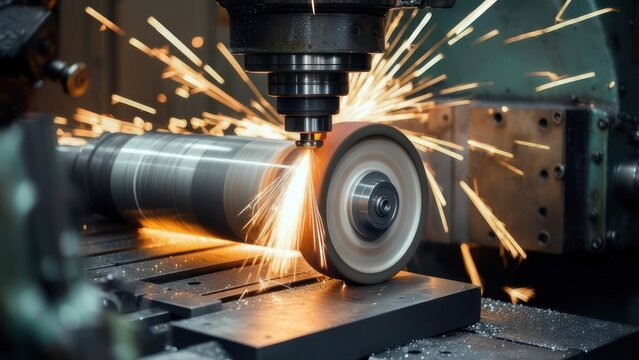 Industrial machinery grinding metal - Powered by Adobe