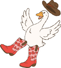 Romantic Valentine goose, hand drawn cowboy goose, vintage western goose