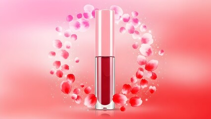 K-beauty lip tint tube cherry petals watercolor gradient kawaii pink red gradient Korean makeup trend no text no logo