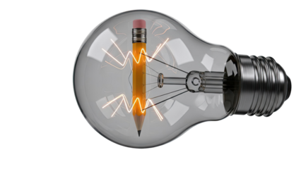 Pencil inside a lightbulb, representing creativity and ideas