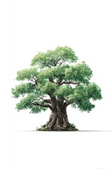 Green baobab tree illustration on white background. Save the world logo design concept. Nature of African savannah