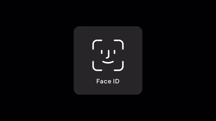 Face id Unlock icon animation on alpha channel dark background. facial recognition biometric security authentication mobile phone. 4k animation video