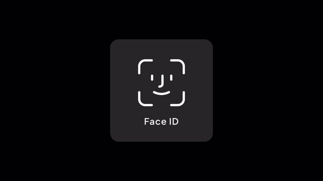 Face id Unlock icon animation on alpha channel dark background. facial recognition biometric security authentication mobile phone. 4k animation video