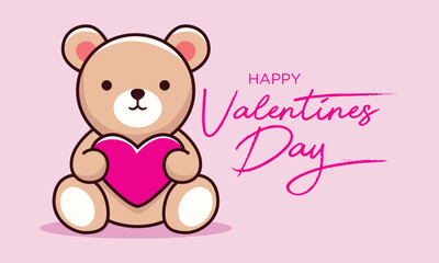Cute Teddy Bear Holding Heart Happy Valentine&rsquo;s Day Greeting Card