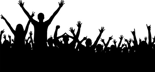 Silhouette cheering crowd raising hands celebrating unity excitement festival energy public event participation collective joy concept illustration vector design background