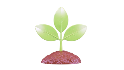 Green seedling growing from soil, 3D render