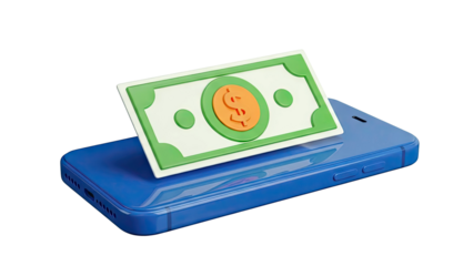 Mobile Payment Concept: Phone with 3D Dollar Bill Icon