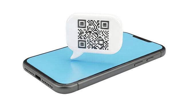 Smartphone displaying QR code in speech bubble - Powered by Adobe