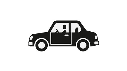Fototapeta premium Silhouette of a car with people inside driving on a road