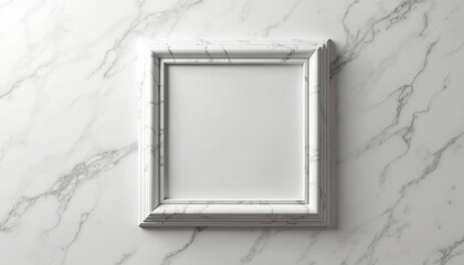 Empty square marble frame on marble wall. Classic ornamental design provides space for text or image. Elegant clean background for advertising or art.