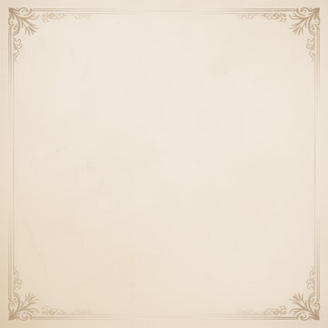Elegant vintage ornamental border on warm ivory paper with delicate corner flourishes and open center space creating a refined blank frame for invitations certificates menus and classic stationery